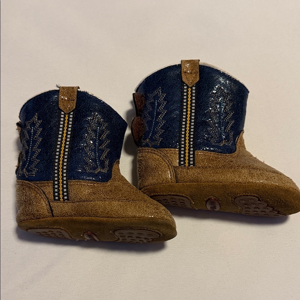 Old West Tan and Blue Baby Cowboy Boots